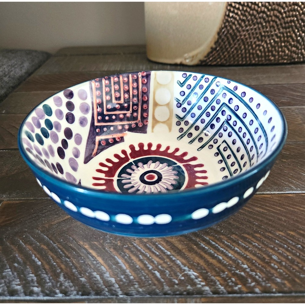 Anthropologie Inside Out Bowl Abstract Patchwork Geometric Ceramic Cereal Soup